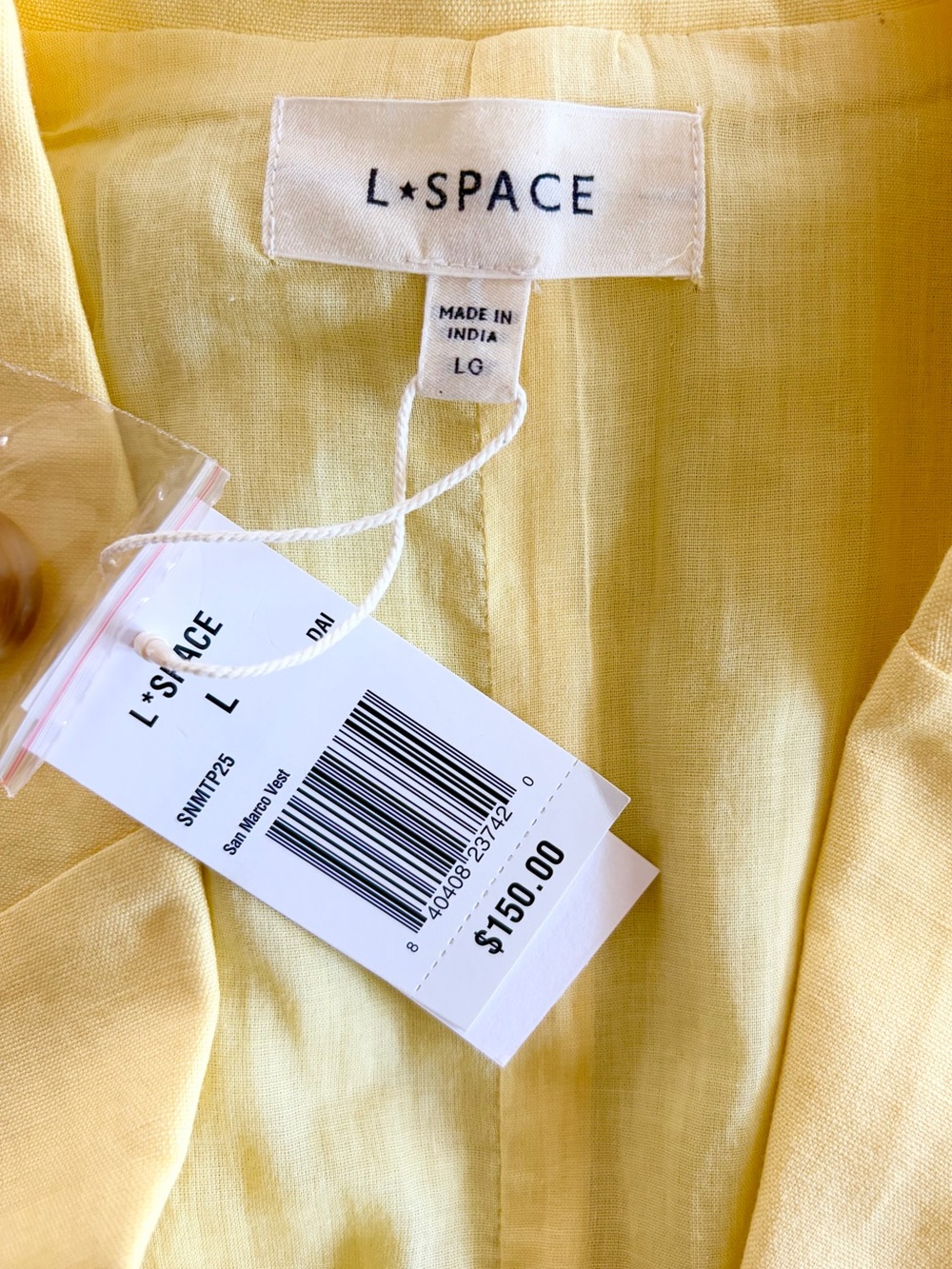 L Space NWT San Marco Cotton Linen Vest Daisy Yellow Large L - Picture 6 of 6